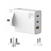 GAN 65W PD45W Dual Type-C / QC3.0 USB  Multi Compatible Charger + 2m USB-C to USB-C Data Cable UK + US Plug White