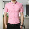 Men Business Shirt Short Sleeves Turn-down Collar Shirt, Size:XXXXL(Pink)