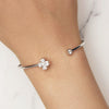 BSB134 Sterling Silver S925 Plated Platinum Zircon Four-leaf Clover Open Bracelet Hand Decoration