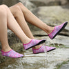 Non-slip Plastic Grain Texture Thick Cloth Sole Printing Diving Shoes and Socks, One Pair(Green Lines)