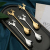 2pcs /Pack Christmas 304 Stainless Steel Deer Stirring Spoon Coffee Dessert Scoop, Color: Silver+Blue Box