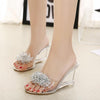 Woman Glass Rhinestone Wedge Heels, Shoe Size:34(Gold)