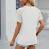 Summer Women Round Neck Flower Lace Patchwork Short Sleeve T-Shirt, Size: M(White)