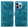 For iPhone 14 Pro Max Lace Floral Embossed Magnetic Buckle Leather Phone Case(Green)