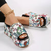 Women Summer Slope Heel Embroidery Slippers Flat Height Increasing Sandals, Size: 40(Red Flower)