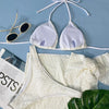 Summer Sexy Halter Bikini Three-piece Suit Solid Lace-up Swimsuit with Breasts Pad, Size: M(White)