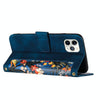 For iPhone 11 Pro Floral Pattern Leather Phone Case with Lanyard(Dark Blue)