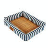 Cooling Pet Mat XL - Breathable Linen & Rattan, Lake Blue Stripes (77x62cm)