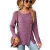 Autumn And Winter Round Neck Button Split Loose Long-Sleeved T-Shirt Top, Size: M(Purple Red)