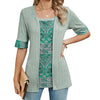 Spring Summer Printed Fake Two-Piece Square Neck Mid-Sleeve Top T-Shirt, Size: XL(Green)