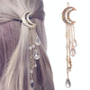 Fashion Elegant Women Lady Moon Rhinestone Crystal Tassel Long Chain Beads Dangle Hairpin Hair Clip Hair Jewelry(Rose Gold)