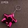 2 PCS Cute Chaveiro Star Keychain Glitter Pompom Sequins Key Chain Gifts for Women Llaveros Mujer Car Bag Accessories Key Ring(Magenta)