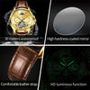 OLEVS 6663 Men Multifunctional Waterproof Hollow Leather Strap Mechanical Watch(Gold + Brown)