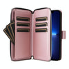 For iPhone 13 Pro Max Nine-card Slots Zipper Wallet Bag Leather Phone Case(Rose Gold)