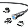 CC56 8 Pin + Type-C/USB-C + Micro USB Magnetic Interface Dust Plug Rotating Data Charging Cable, Cbale Length: 2m(Black)