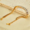 OPK GS1523 Stainless Steel Double Chain Double Row Diamonds Simple Bracelet, Color: Gold