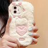 For iPhone 12 Embroidered Plush TPU Phone Case(Beige Heart)