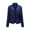Women Short Leather Jacket Slim Jacket Motorcycle Suit, Size: XXXXL(Navy)