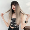 Gradient Color Long Straight Hair Wig Female Chemical Fiber Headgear Simulation Hair(Malachite Green Gradient 65CM)