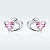 Heart-shaped S925 Sterling Silver Earrings with Gemstones
