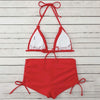 Sexy Laciness Pleated Split Bikini Swimsuit, Size:S(Red)