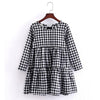 Autumn Girl Cotton Lattice Bow-knot Tie Long Sleeve Dress, Kid Size:140cm(Black and White Lattice)