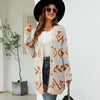 Autumn and Winter Female Diamond Loose Knitted Cardigan Jacquard Medium-length Sweater Jacket, Size: M(Beige)
