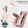 For Samsung Galaxy A52 5G Double Flap Zipper RFID Leather Phone Case with Short Lanyard(Rose Gold)