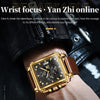 OLEVS 9925 Men Square Dial Multifunctional Waterproof Quartz Watch(Black + Gold)