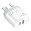 LDNIO Q229 QC3.0 / PD20W USB + Type-C Fast Charger with 1m Type-C to 8 Pin Cable, Plug Type:UK Plug(White)