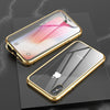 For iPhone XS Max Ultra Slim Double Sides Magnetic Adsorption Angular Frame Tempered Glass Magnet Flip Case(Gold)