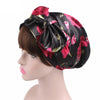 TJM-226 Ladies Satin Print Ribbon Bow Turban Hat Night Cap Silk Chemotherapy Hat Long Tail Braid Hat(Brown)