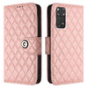 For Redmi Note 11S 5G Rhombic Texture Flip Leather Phone Case with Lanyard(Coral Pink)