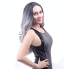 Women Medium Haircut Bangs Black Gradient Granny Grey Long Curly Big Wave Wig(Black Gray)