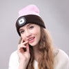 Unisex Warm Winter Polyacrylonitrile Knit Hat Adult Head Cap with 4 LED Lights, Button Battery (Gold)