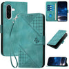 For Samsung Galaxy A36 5G Grid Butterfly Embossed Pattern Leather Phone Case with Lanyard(Light Blue)
