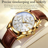 OLEVS 2872 Men Three Eyes Six Needles Chronograph Waterproof Quartz Watch(White + Gold)