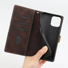 For iPhone 15 Pro Grid Stitching Leather Phone Case with Lanyard(Brown)