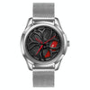 SANDA 1065 3D Hollow Out Wheel Non-rotatable Dial Quartz Watch for Men, Style:Mesh Belt(Silver Red)