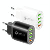 QC-04 QC3.0 + 3 x USB2.0 Multi-ports Charger with 3A USB to 8 Pin Data Cable, EU Plug(Black)