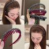 Acrylic Hair Accessories Flocking Cloth Rhinestone Wave Non-Slip Headband With Comb Teeth(Red)