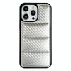 For iPhone 15 Pro Max Carbon Fiber Texture Down Jacket Phone Case(Silver)