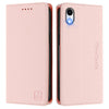 For iPhone XR RC01 Dual-Folded Magnetic Suction RFID Leather Phone Case(Pink)