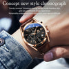 OLEVS 2872 Men Three Eyes Six Needles Chronograph Waterproof Quartz Watch(Black + Rose Gold)