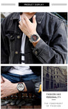SANDA 5009 Business Fashion Three Eye Six Needle Casual Leather Waterproof Men Quartz Watch(Black)