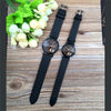Couple Back View Pattern Leather Strap Quartz Watch(Black for Man)