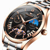 FNGEEN 5606 Men Luminous Casual Quartz Watch(Black Leather White Steel Black Surface)