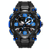 SMAEL 1921 Men Dual Movement Sports Watch Multifunctional Time Night Light Alarm Student Wrist Watch(Black Blue)