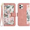 For iPhone 11 Pro Max Floral Pattern Leather Phone Case with Lanyard(Pink)