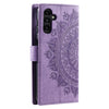 For Samsung Galaxy A36 Totem Flower Embossed Leather Phone Case with Lanyard(Purple)